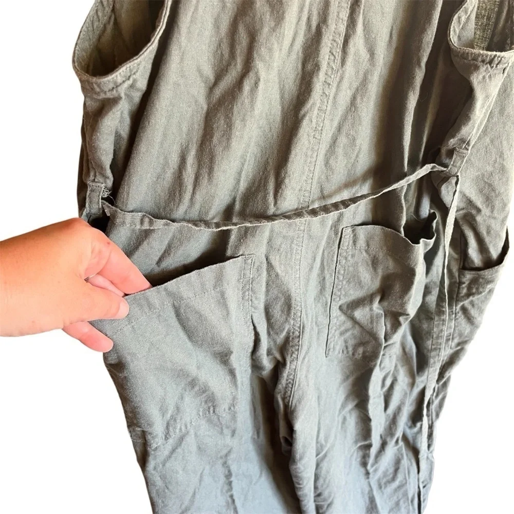 Universal Thread Sage Green Linen Blend Jumpsuit Overalls Small Boho Lagenlook - Picture 5 of 8